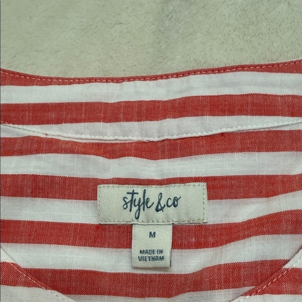 Style & Co. Red and White Striped Blouse Medium M - Picture 2 of 6